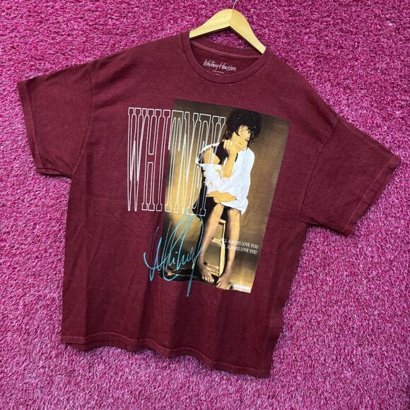 Whitney Houston I Will Always Love You Washed Graphic Burgundy T-Shirt 2XL - Picture 3 of 4